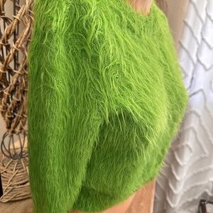 Gucci Womens Green Knitted 3/4 Sleeve Crew Neck Cropped Pullover Sweater Size S